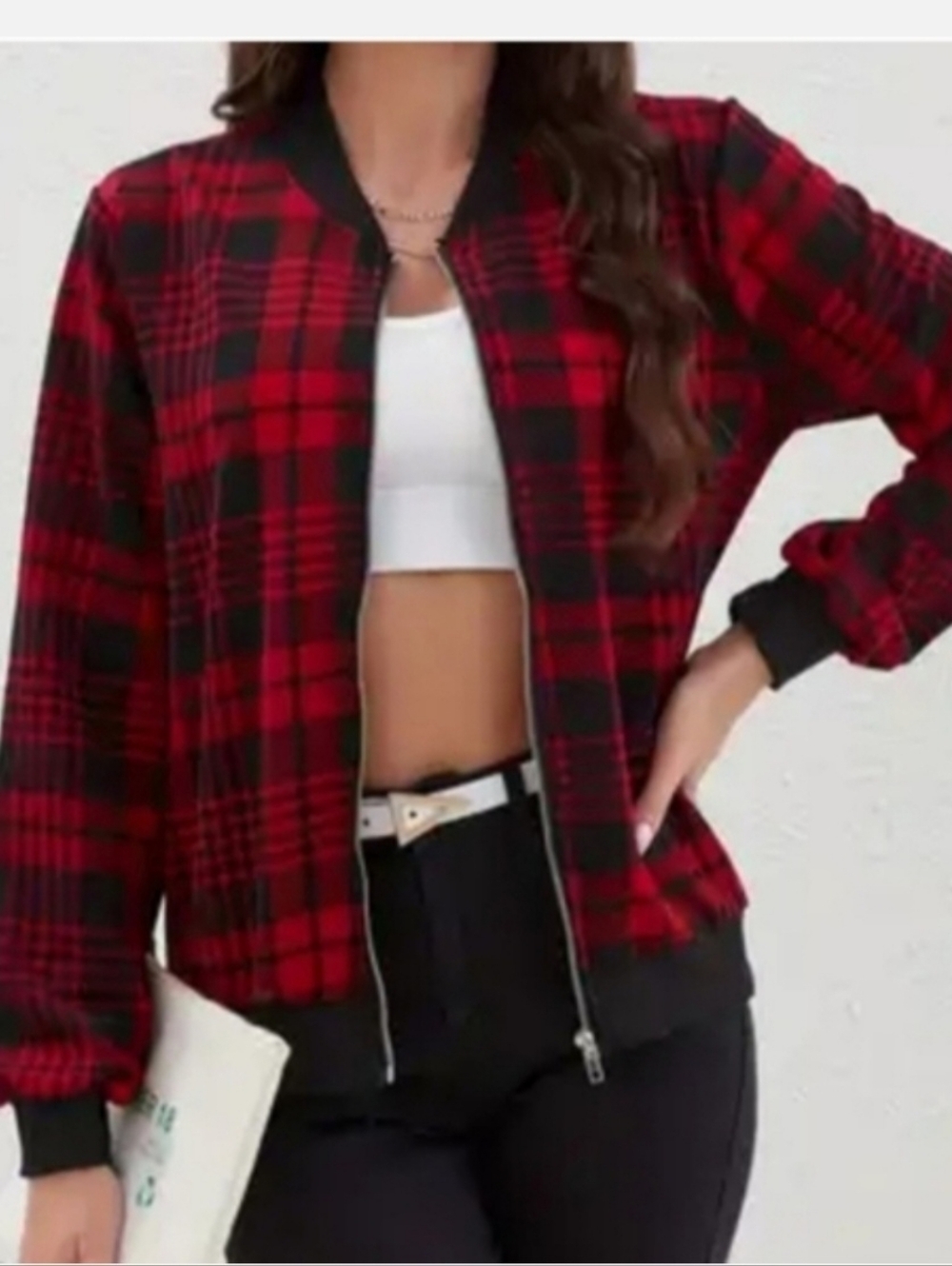 Women’s Red & Black Plaid Bomber Jacket Sz M